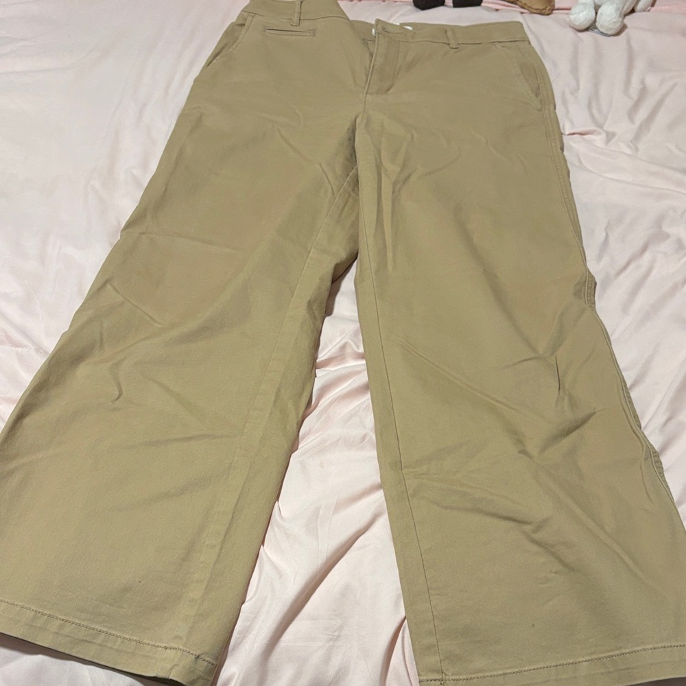 LOFT Wide-Leg Chino Pants in Khaki